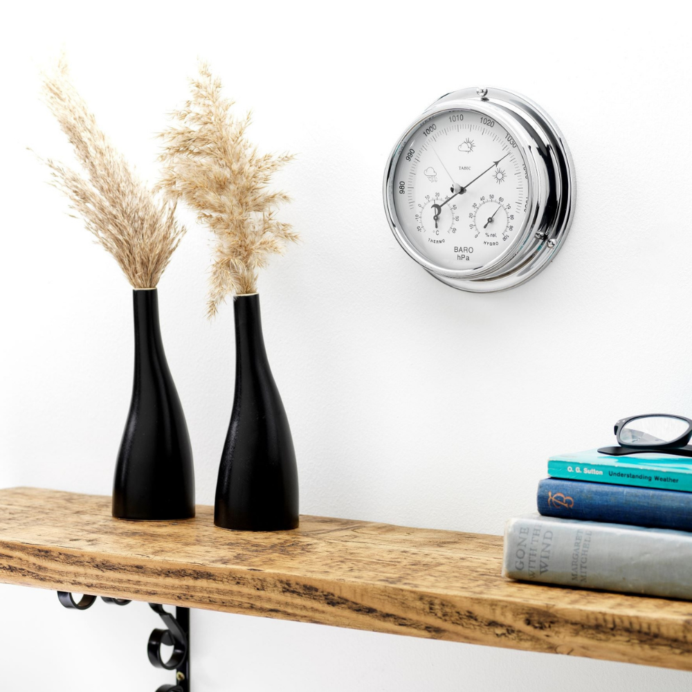 Barometer with built in Hygrometer and Thermometer - Classic Chrome