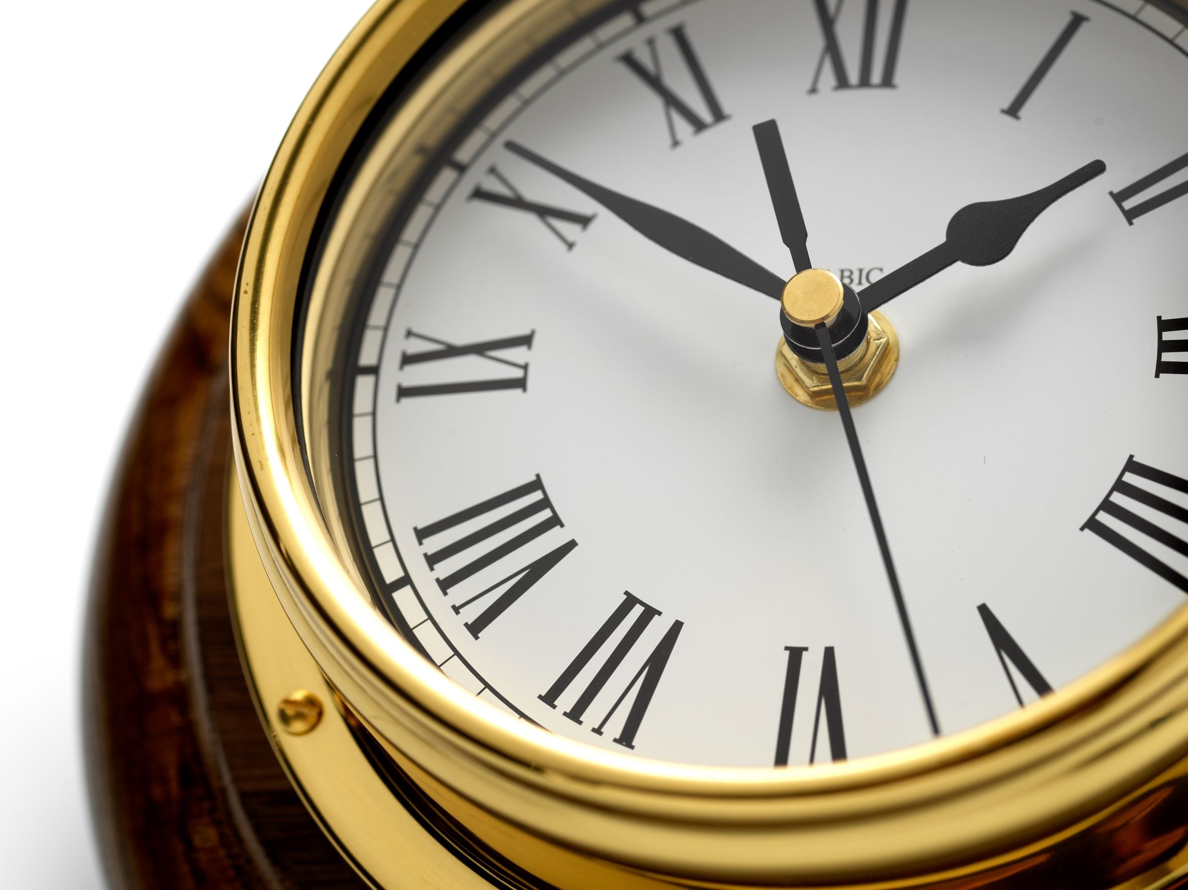 Handmade Solid Brass Roman Clock Mounted on an English Dark Oak Wall Mount