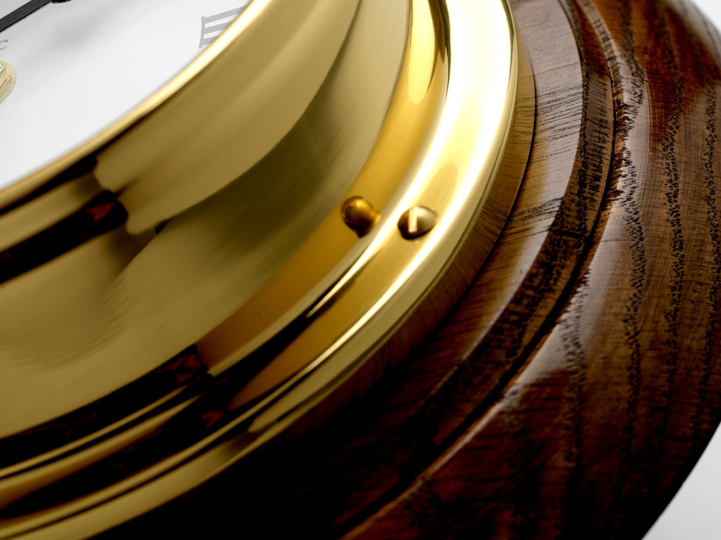 Handmade Solid Brass Roman Clock Mounted on an English Dark Oak Wall Mount