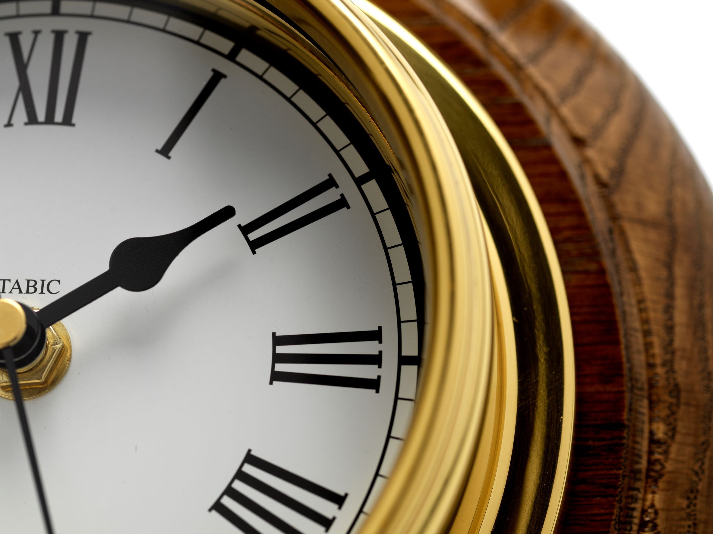 Handmade Solid Brass Roman Clock Mounted on an English Dark Oak Wall Mount