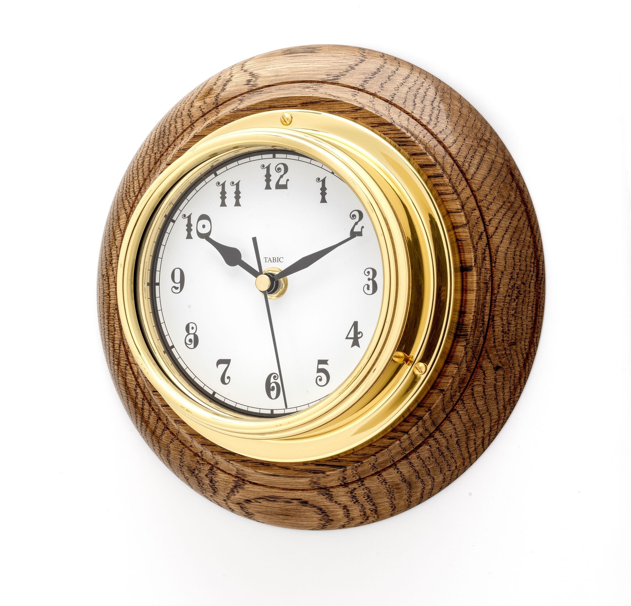 Mariner MKII Handmade Solid Brass Arabic Clock Mounted on an English Dark Oak Wall Mount