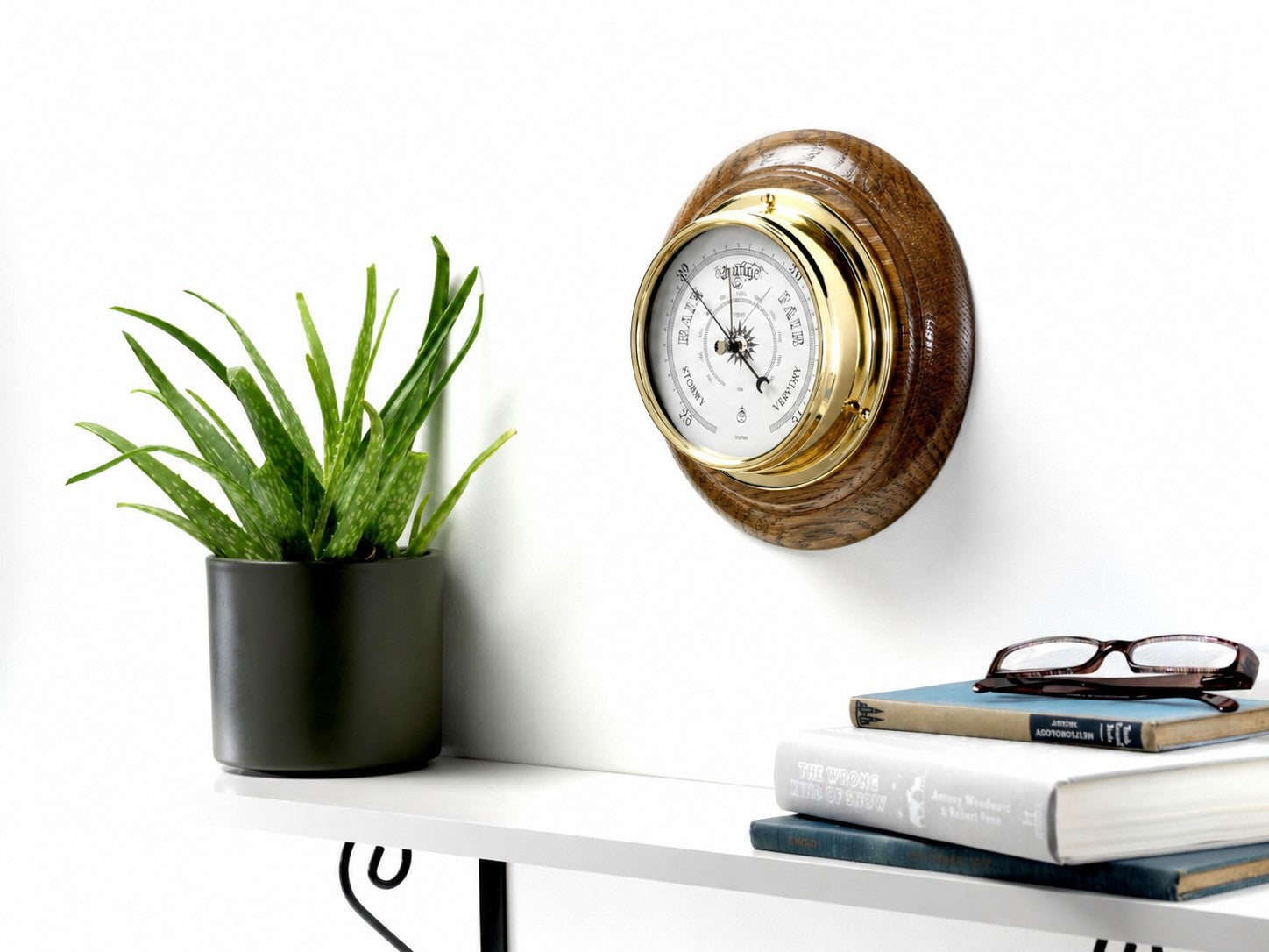 Mariner MKII Handmade Solid Brass Traditional Barometer Mounted on an English Dark Oak Wall Mount
