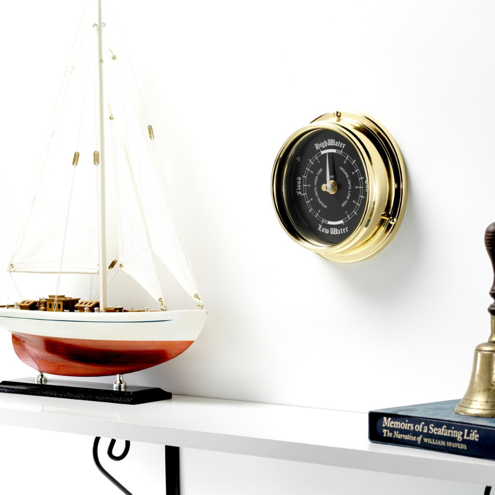 Handmade Prestige Tide Clock in Solid Brass With a Jet Black Dial