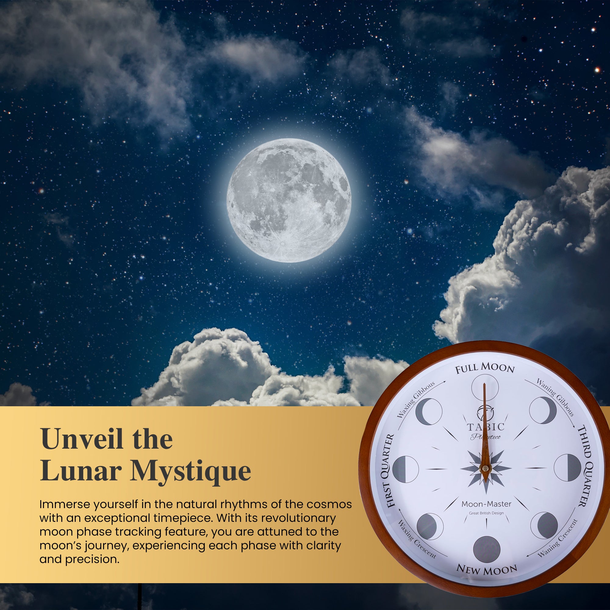 Moon Phase clock - Planeteco Moon Master, accurate lunar tracking