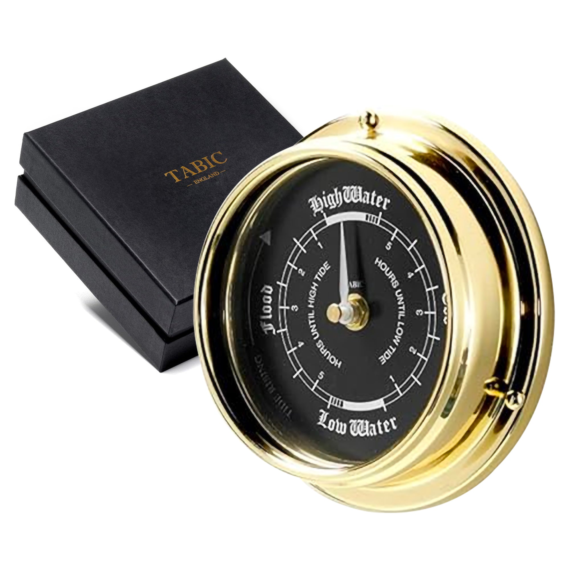 Mariner MKII Handmade Prestige Tide Clock in Solid Brass With a Jet Black Dial