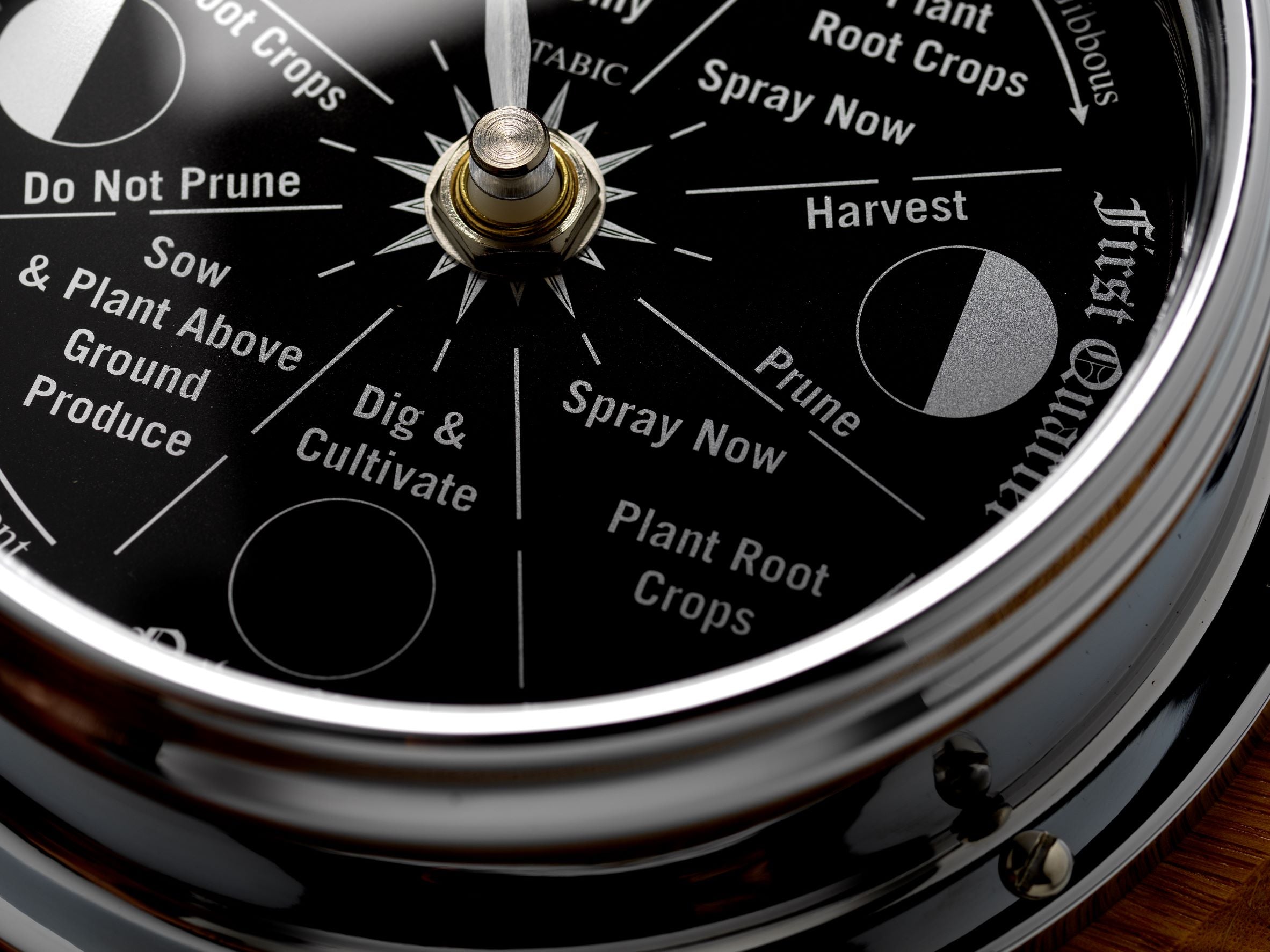 Prestige Chrome Moon Gardening Clock and English Light Oak Wall Mount