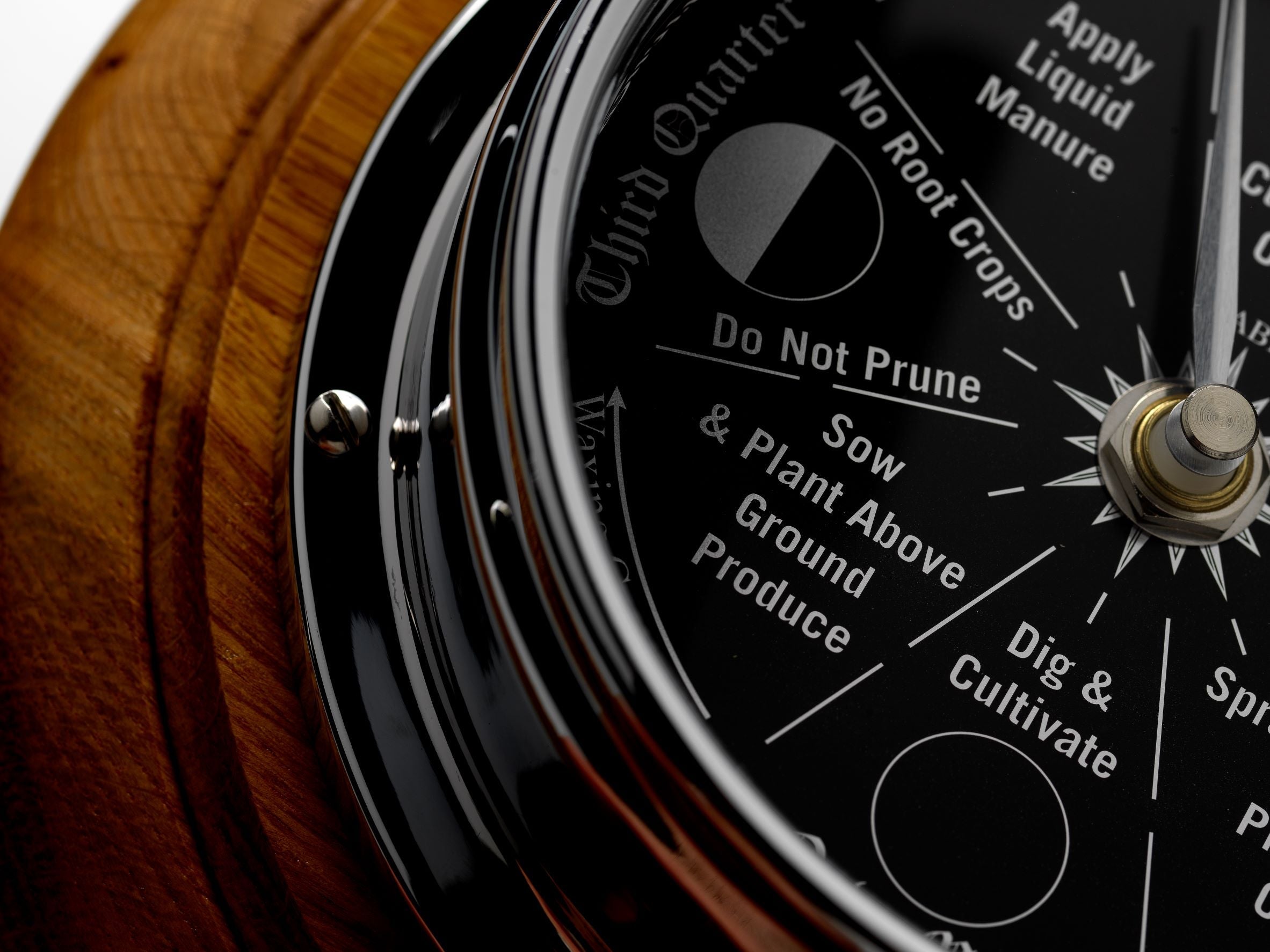 Prestige Chrome Moon Gardening Clock and English Light Oak Wall Mount