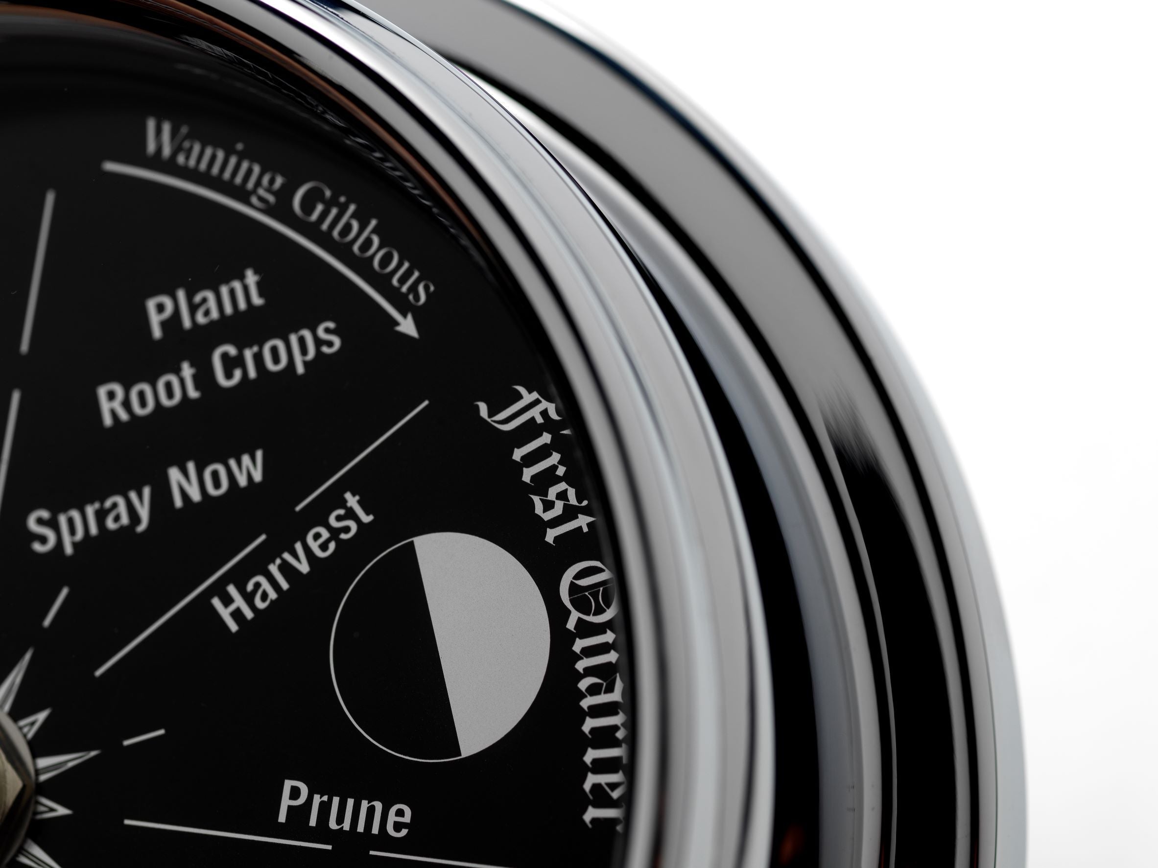 Prestige Chrome Moon Gardening Clock & Natural English Oak Mantle Mount