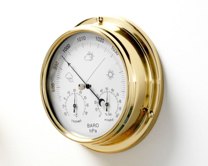 Solid Brass Barometer with Built in Hygrometer and Thermometer gauges - TABIC CLOCKS