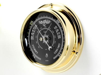 Handmade Prestige Traditional Barometer in Solid Brass With a Jet Black Dial. - TABIC CLOCKS