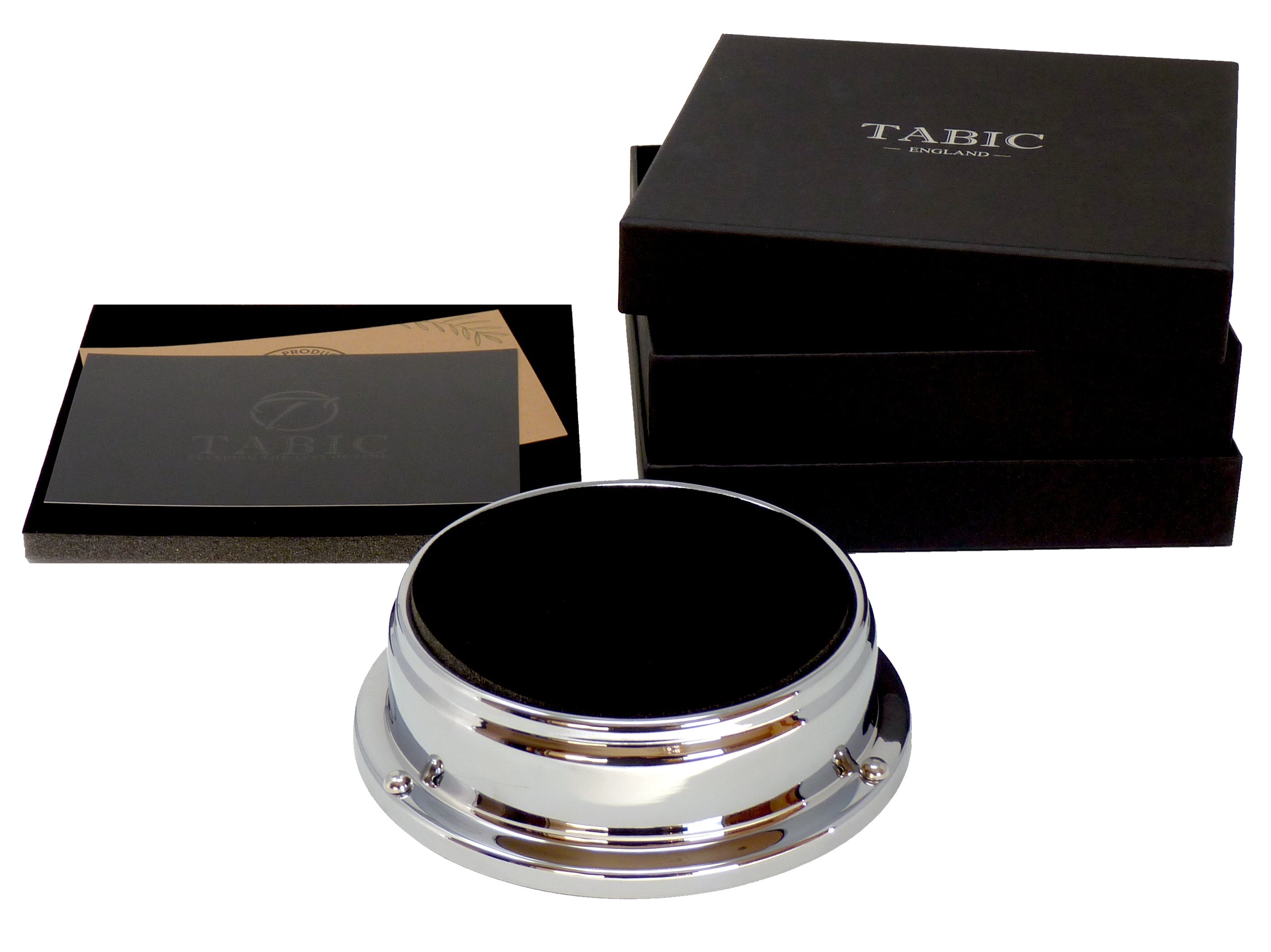 Handmade Prestige Thermometer in Chrome with a Jet Black Dial created with a mirrored backdrop - TABIC CLOCKS