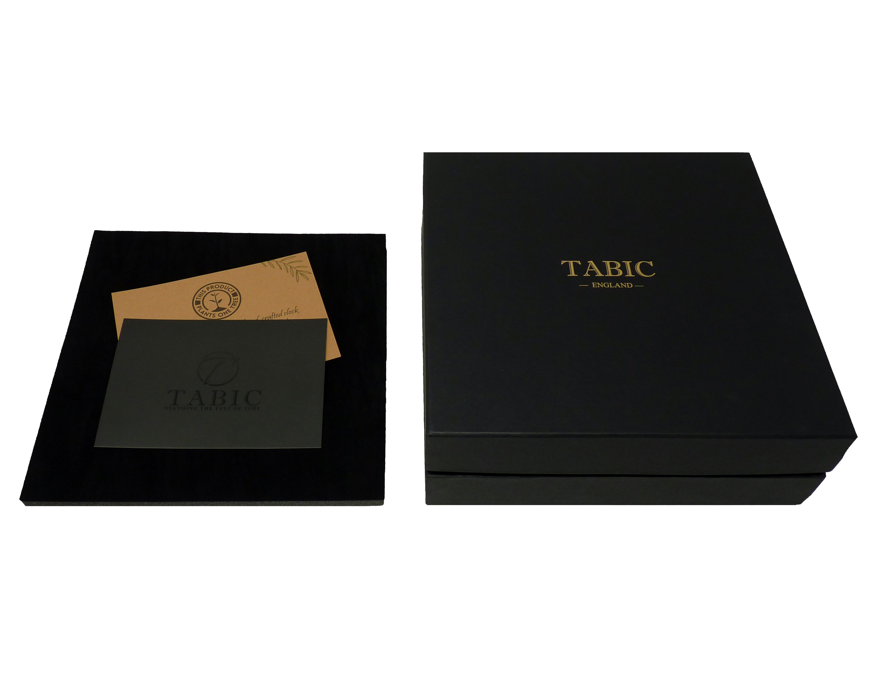 Handmade Prestige Tide Clock in Solid Brass With a Jet Black Dial, mounted on a solid English Dark Oak Mantel/Display Mount - TABIC CLOCKS