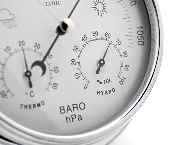 Handmade Barometer with built in Hygrometer and Thermometer in Chrome with white dial