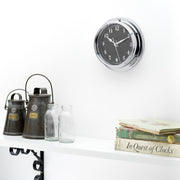 Handmade Prestige Arabic Clock in Chrome with A Jet Black Dial created with a mirrored backdrop