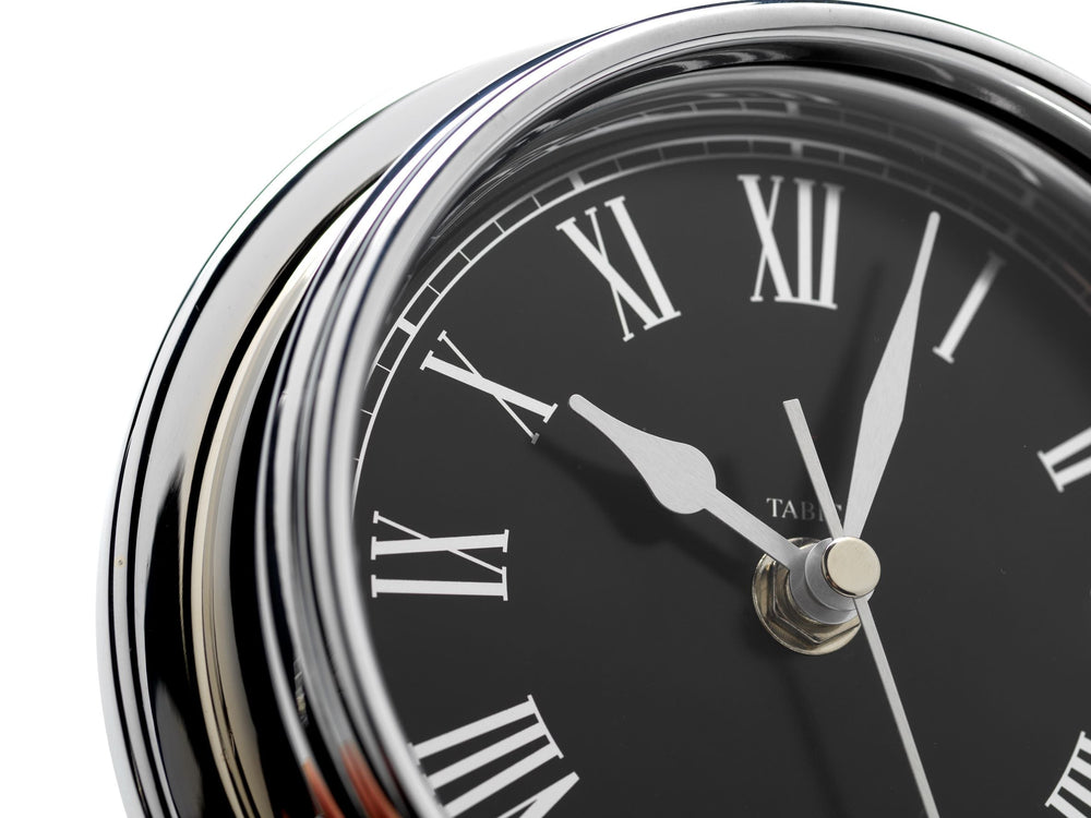 Mariner MKII Handmade Prestige Roman Clock in Chrome with Jet Black Di