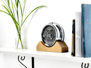 Handmade Prestige Barometer in Chrome with Jet Black Dial Mounted on an English Light Oak Mantel/Display Mount