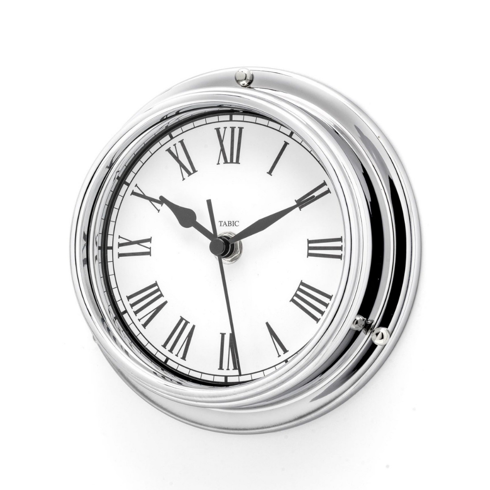 Handmade Roman Numeral Clock in Chrome With White Dial