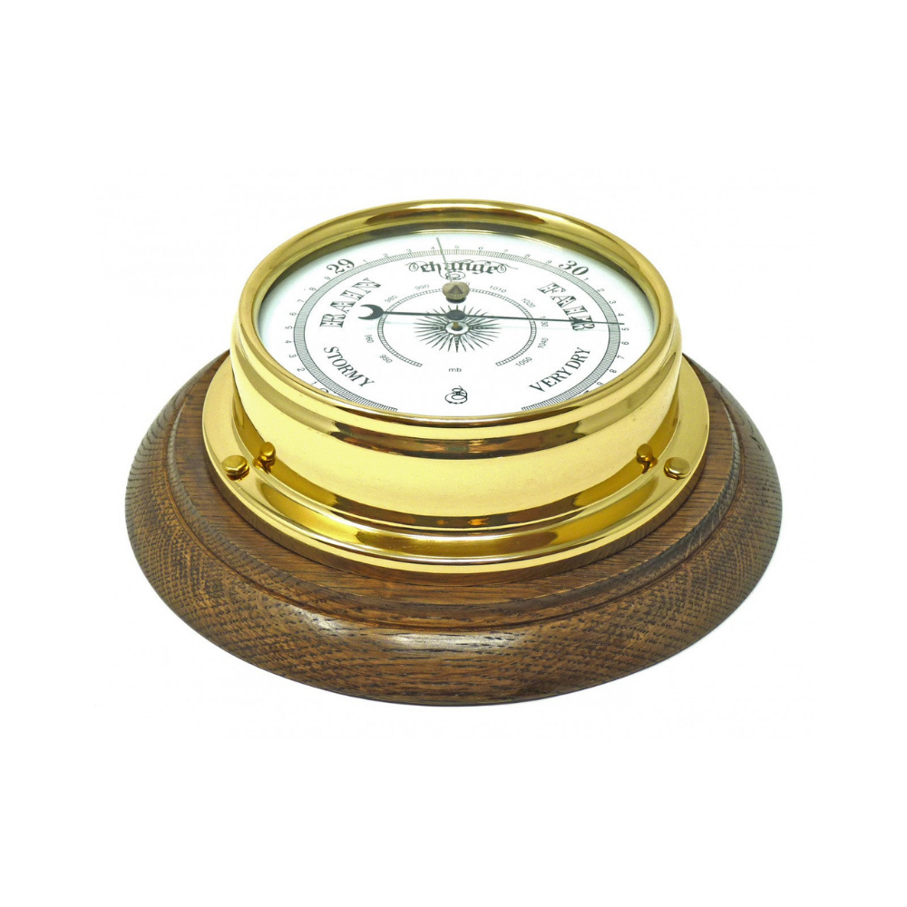 Handmade Solid Brass Traditional Barometer Mounted on an English Dark Oak Wall Mount