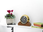 Prestige Brass Moon Gardening Clock & Dark Stain English Oak Mantle Mount