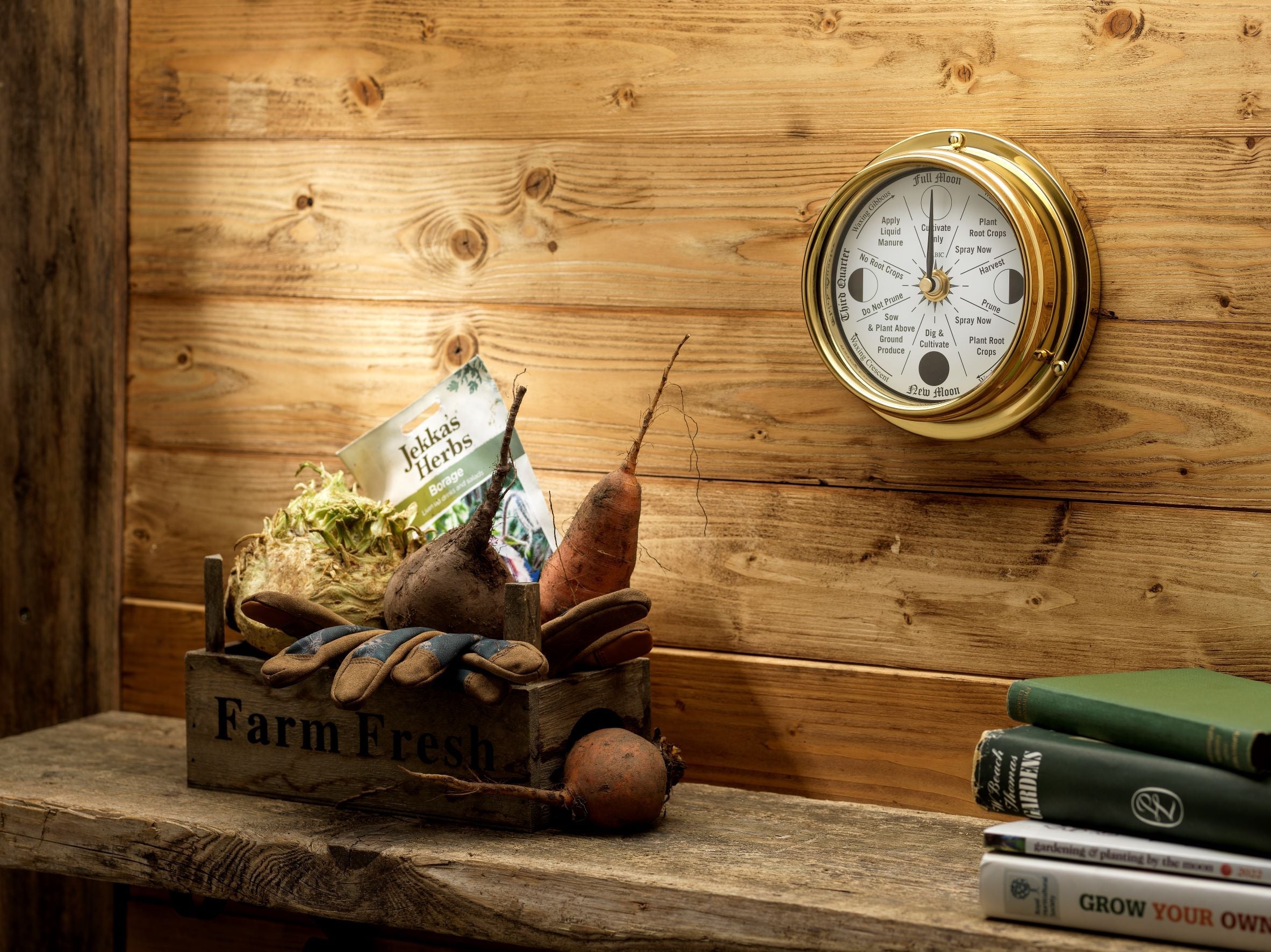 Moon Gardening Clock - Classic Brass