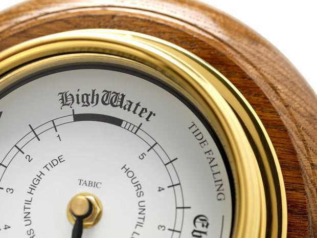 Handmade Solid Brass Tide Clock Mounted on an English Dark Oak Mount