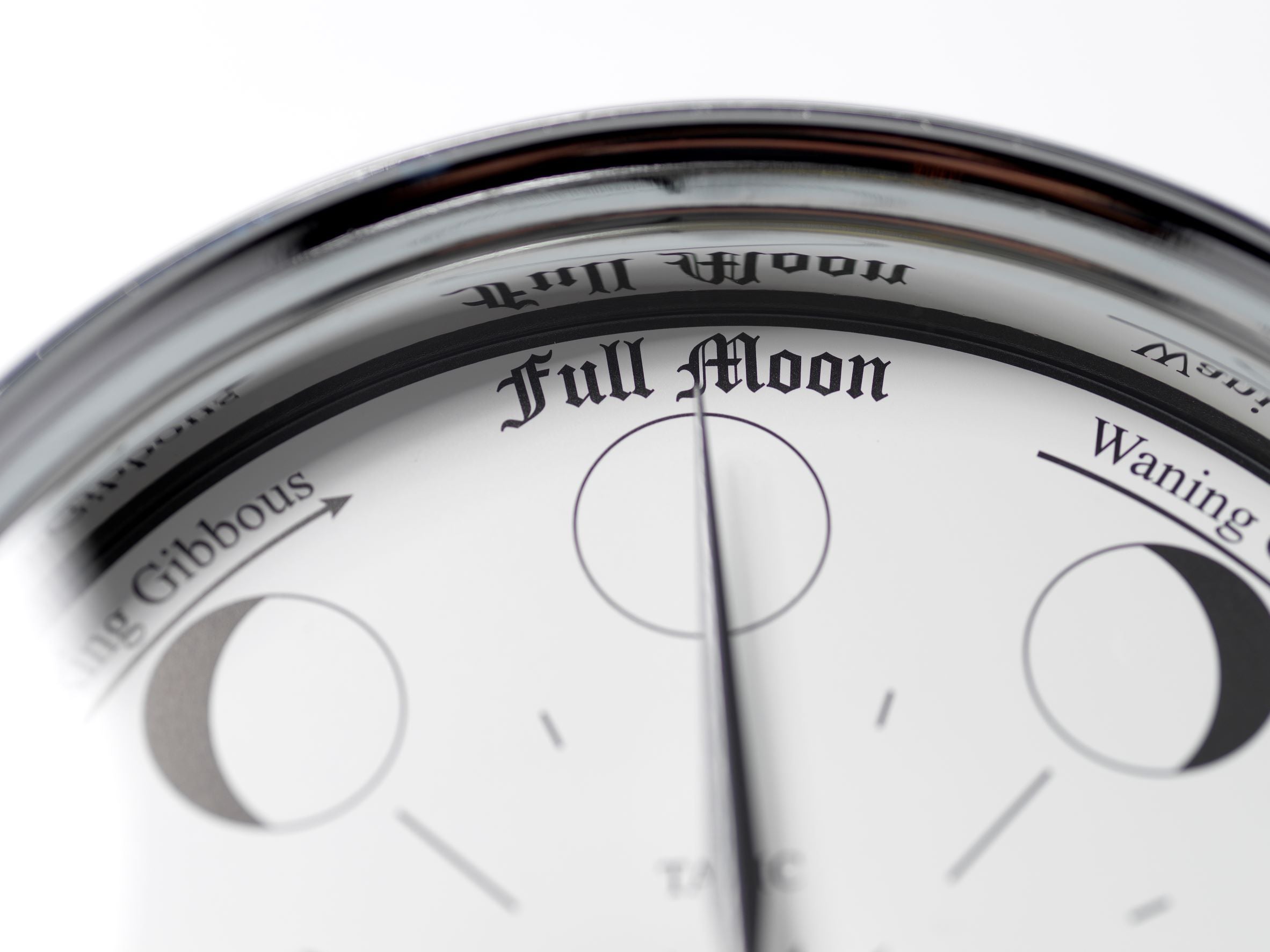 Handmade Moon Phase Clock In Chrome With White Dial - TABIC CLOCKS