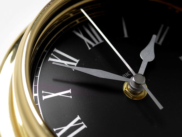 Handmade Prestige Roman Numeral Clock in Solid Brass With a Jet Black Dial. - TABIC CLOCKS