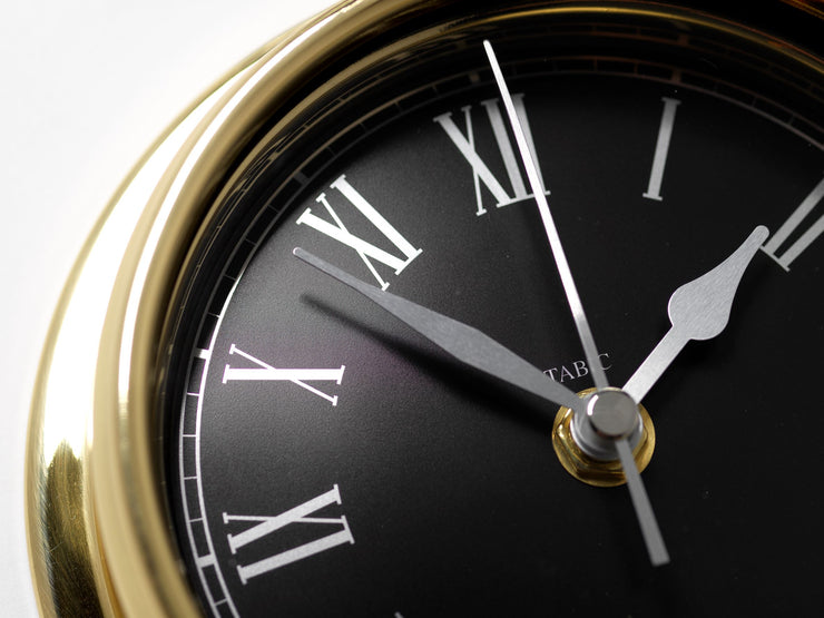 Handmade Prestige Roman Numeral Clock in Solid Brass With a Jet Black Dial. - TABIC CLOCKS
