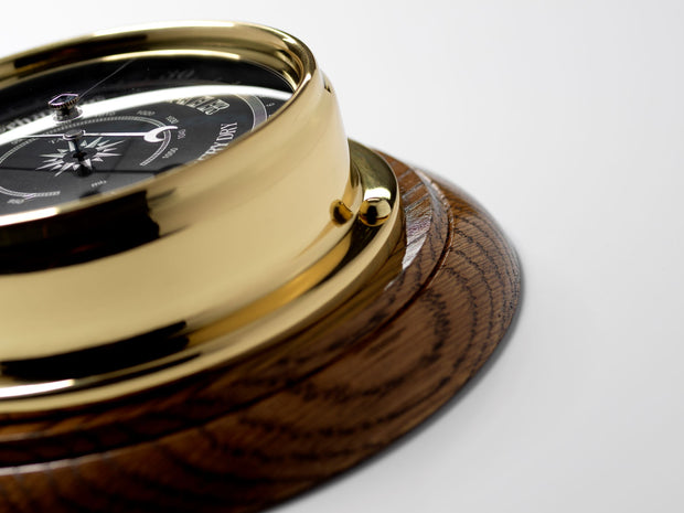 Handmade Prestige Barometer With Jet Black Dial Mounted on an English Dark Oak Wall Mount - TABIC CLOCKS