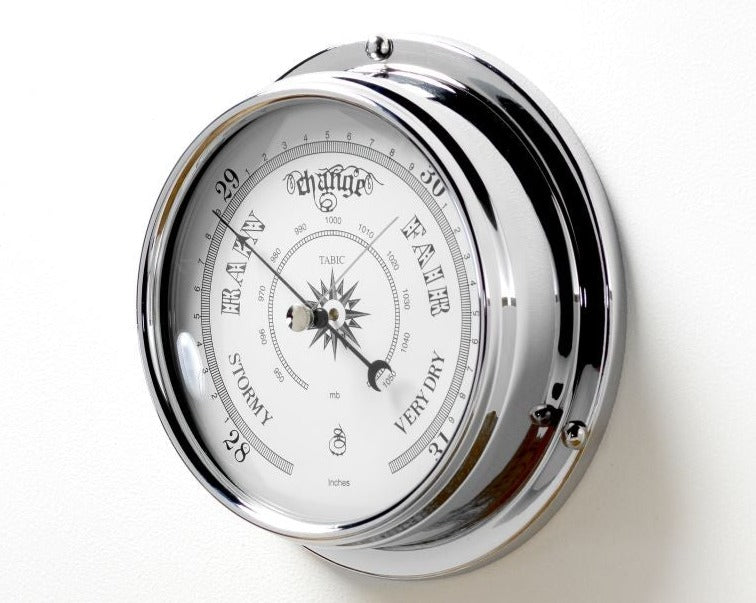 Handmade Traditional Barometer in Chrome with White Dial. - TABIC CLOCKS