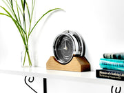 Handmade Prestige Tide Clock in Chrome on an English Light Oak Mantel/Display Mount - TABIC CLOCKS