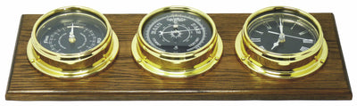 Handmade Prestige Brass Tide Clock, Traditional Barometer and Roman Clock with Jet Black Dial Mounted on a English Dark Oak Wall Mount - TABIC CLOCKS