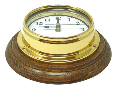 Handmade Solid Brass Arabic Clock Mounted on an English Dark Oak Wall Mount - TABIC CLOCKS