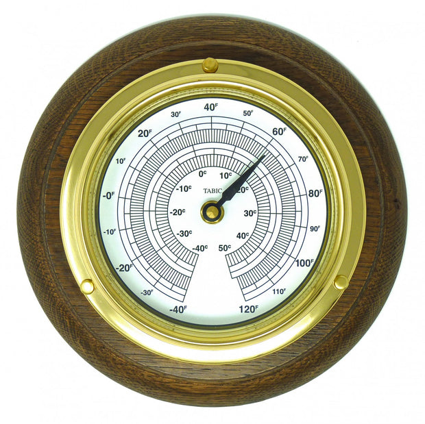 Handmade Solid Brass Thermometer on an English Dark Oak Wall Mount - TABIC CLOCKS