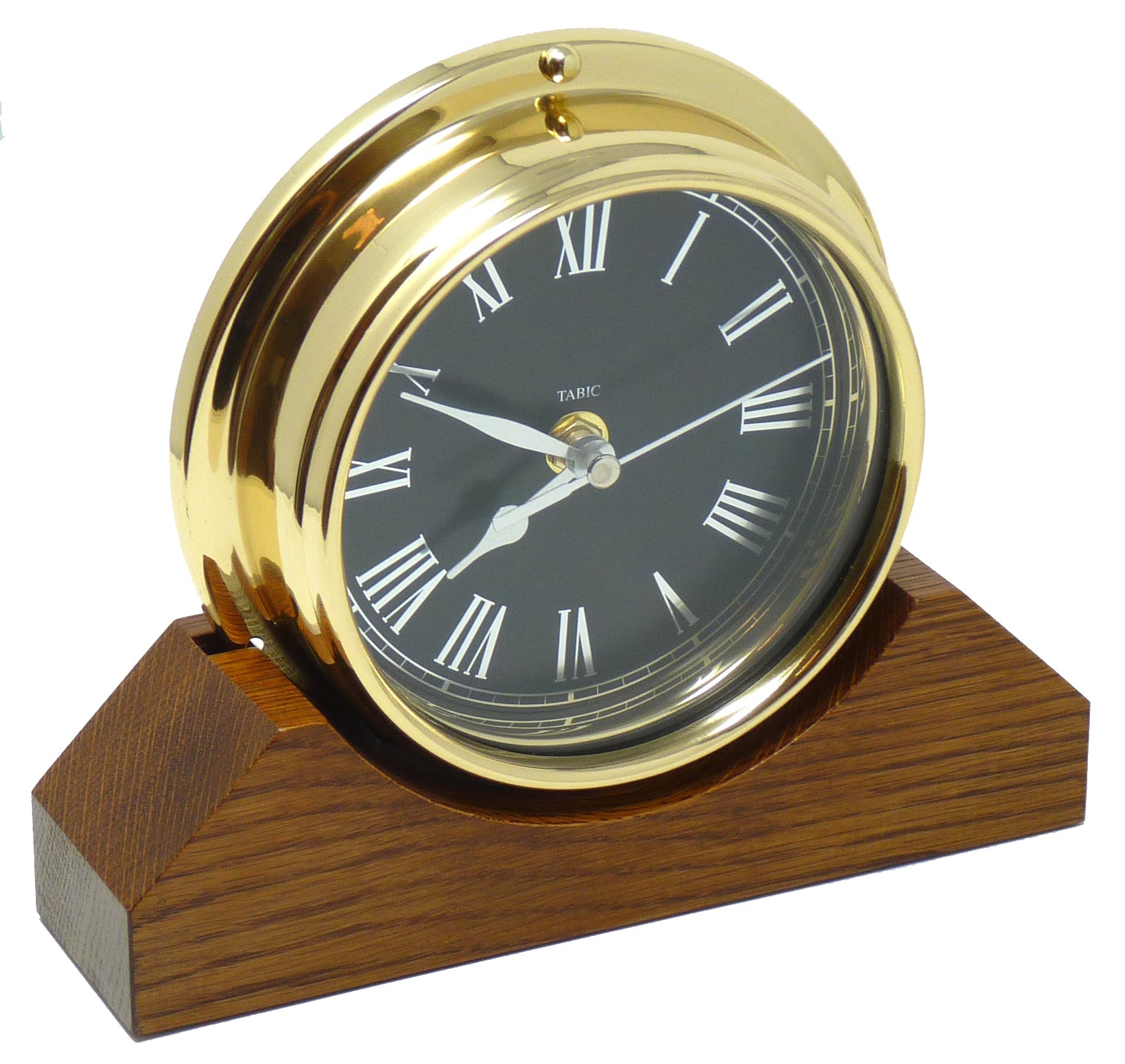 Handmade Solid Brass Roman Clock Mounted on an English Dark Oak Mantel/Display Mount - TABIC CLOCKS