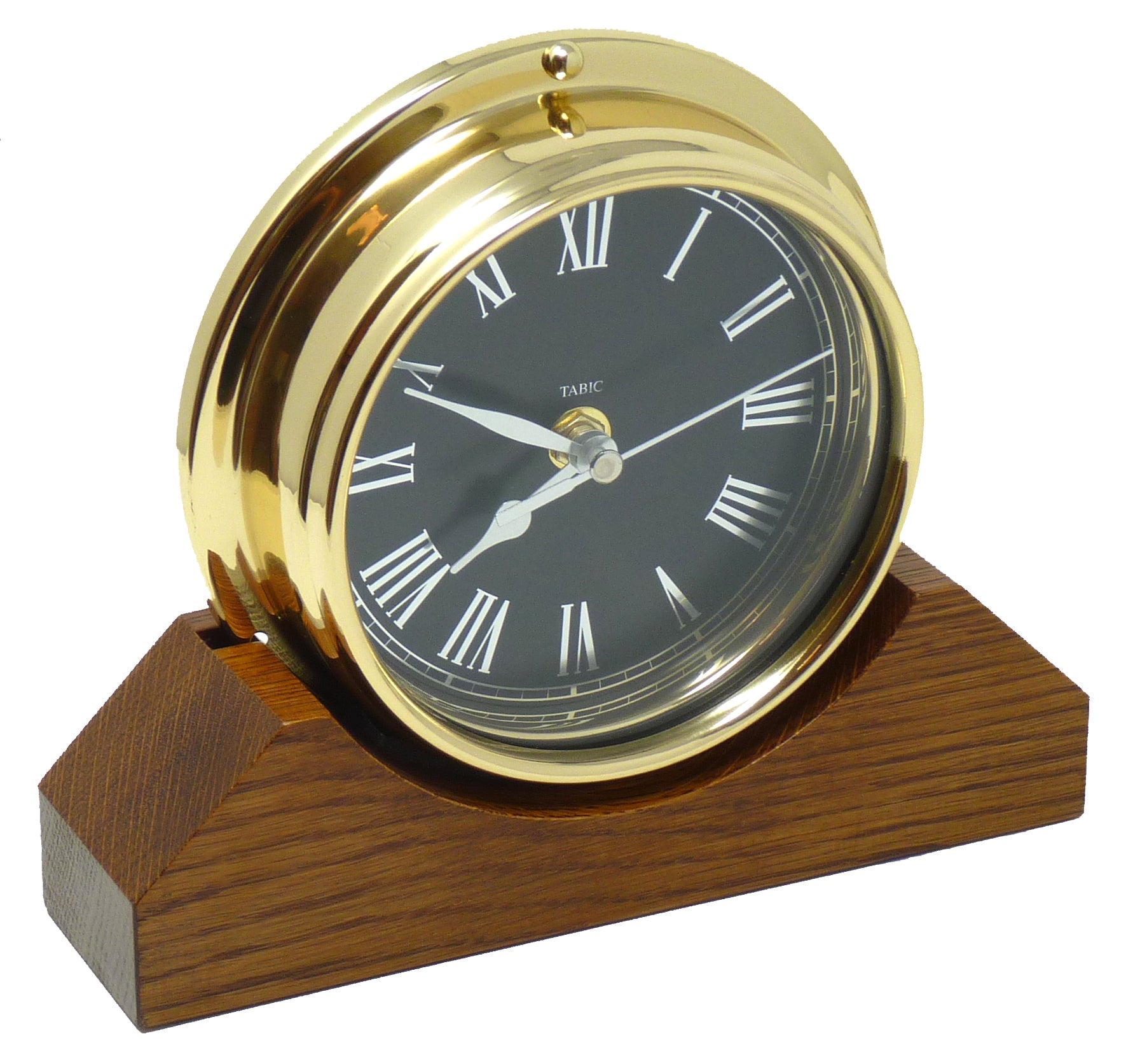 Handmade Solid Brass Roman Clock Mounted on an English Dark Oak Mantel/Display Mount - TABIC CLOCKS