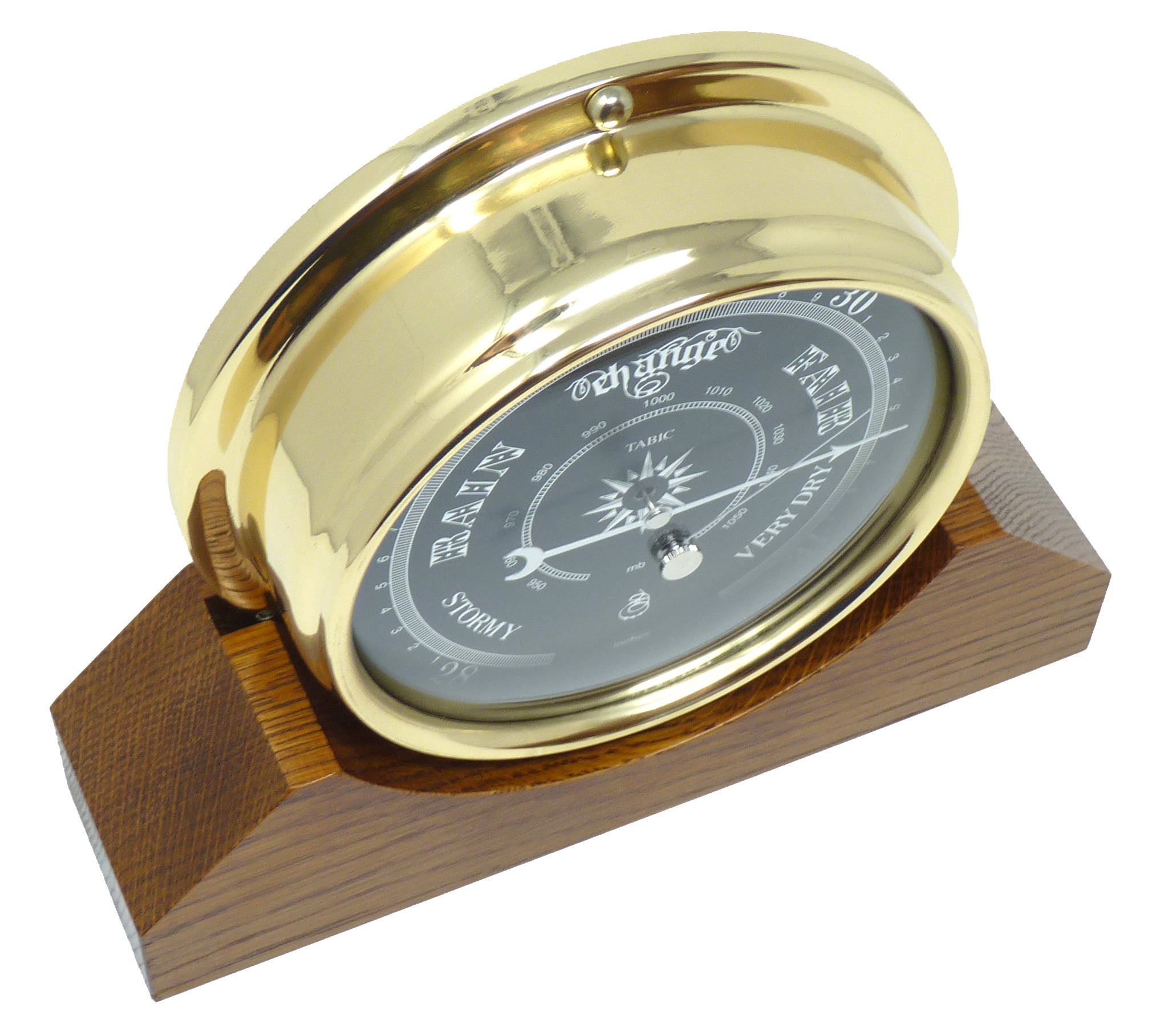 Handmade Prestige Barometer With Jet Black Dial Mounted on an English Dark Oak Mantel/Display Mount - TABIC CLOCKS