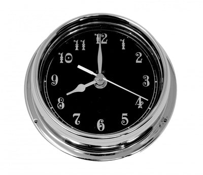 Handmade Prestige Arabic Clock in Chrome with A Jet Black Dial created with a mirrored backdrop - TABIC CLOCKS