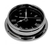 Handmade Prestige Roman Clock in Chrome with Jet Black Dial created with a mirrored backdrop - TABIC CLOCKS