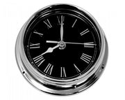 Handmade Prestige Roman Clock in Chrome with Jet Black Dial created with a mirrored backdrop - TABIC CLOCKS
