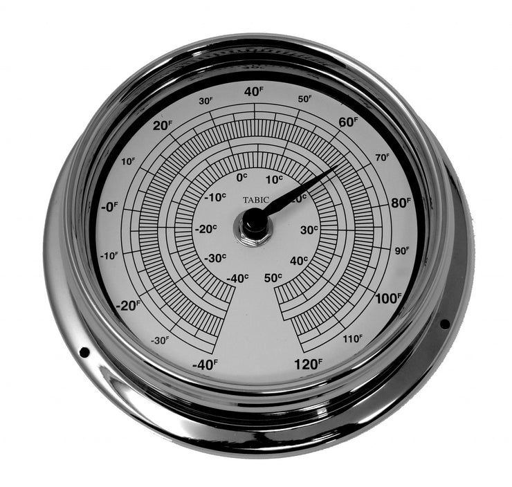 Handmade Thermometer in Chrome With White Dial - TABIC CLOCKS