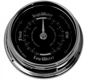 Handmade Prestige Tide Clock in Chrome With A Jet Black Dial created with a mirrored backdrop - TABIC CLOCKS