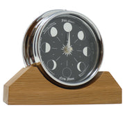 Handmade Prestige Moon Phase Clock in Chrome on an English Light Oak Mantel/Display Mount - TABIC CLOCKS
