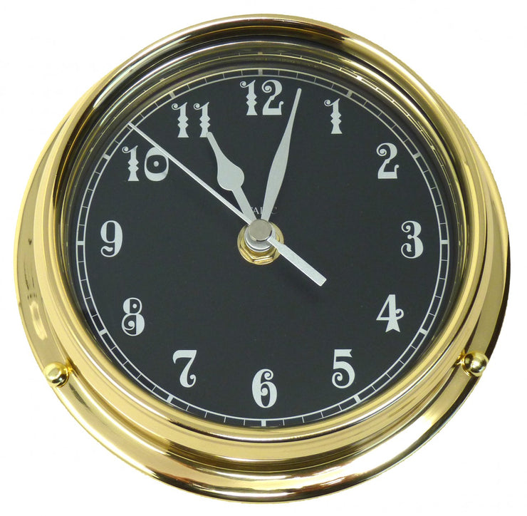 Handmade Prestige Arabic Numeral Clock in Solid Brass with a Jet Black Dial. - TABIC CLOCKS