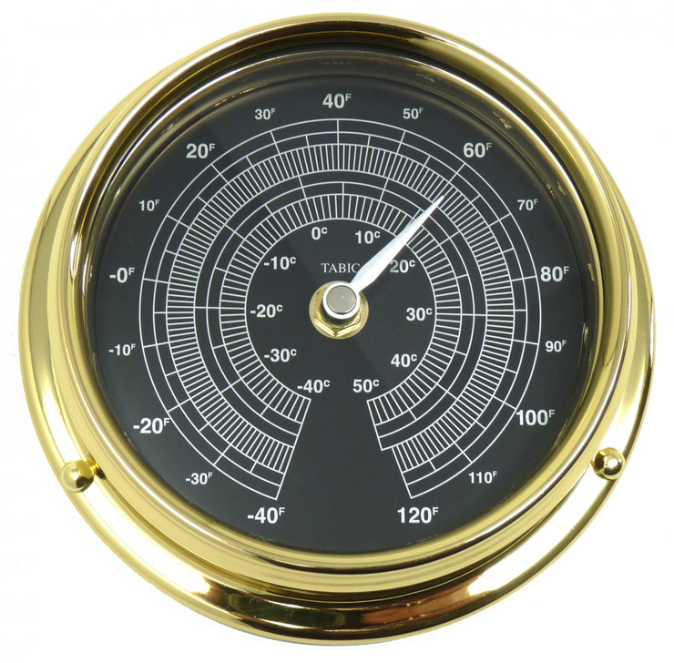 Handmade Prestige Thermometer in Solid Brass with a Jet Black Dial. - TABIC CLOCKS